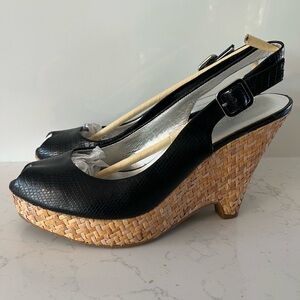 Banana Republic Black Croc PeepToe Slingback Wedge Sandals size 8.5